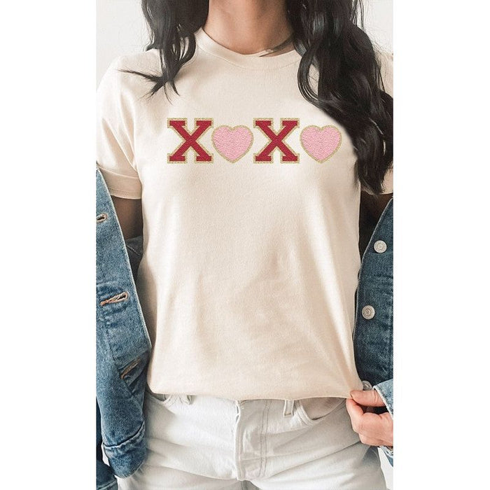 Heart XOXO Faux Chenille Letters Graphic Tee