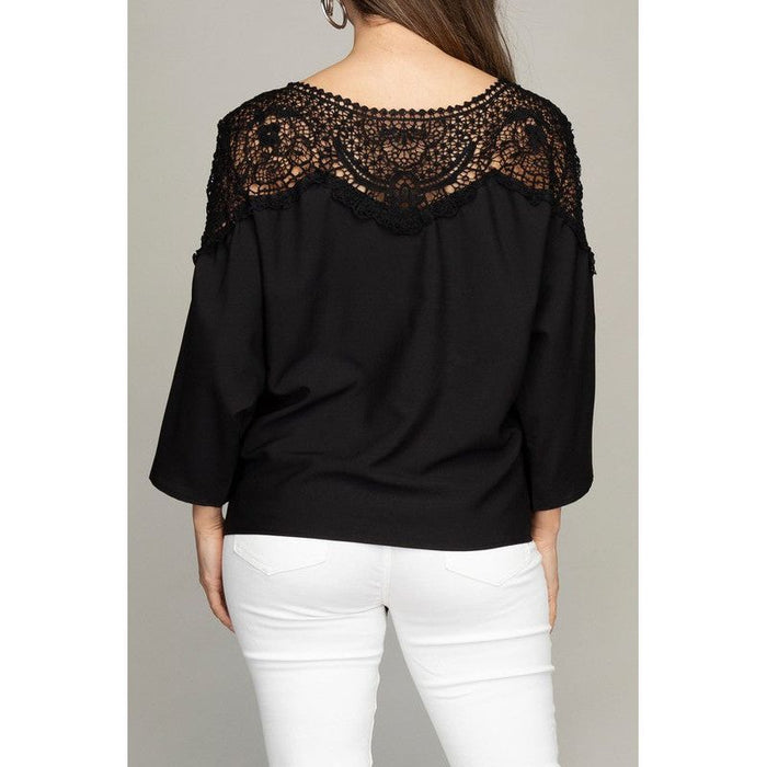 Lace Trim Blouse With Tie