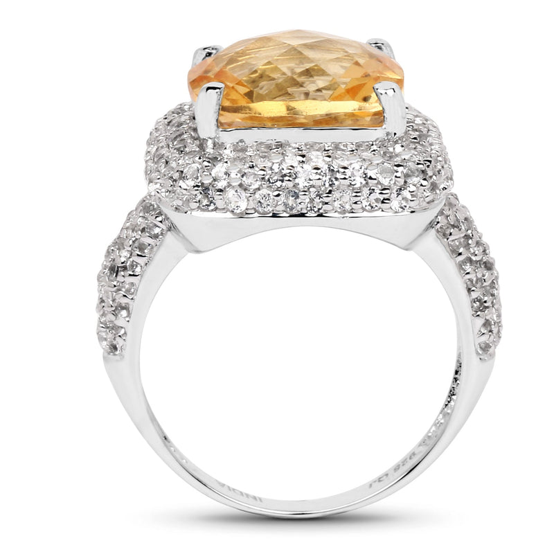 Bids.com 7.95 Carat Genuine Citrine and White Topaz .925 Sterling Silver Ring Rings