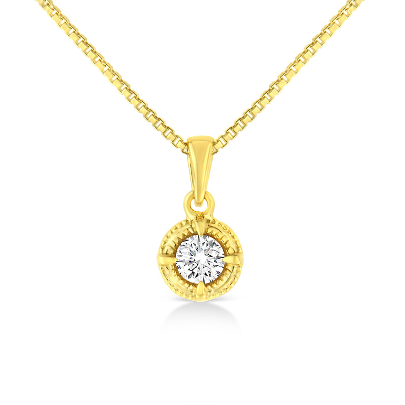 Bids.com 14K Yellow Gold Plated .925 Sterling Silver 1/2 Cttw Brilliant Round Cut Diamond Solitaire Milgrain 18" Pendant Necklace (K-L Color, I2-I3 Clarity) Necklaces
