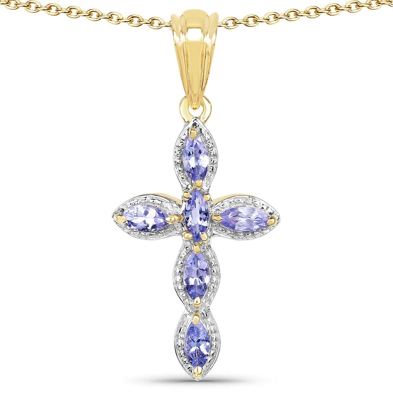 Bids.com 14K Yellow Gold Plated 0.84 Carat Genuine Tanzanite .925 Sterling Silver Pendant Pendants