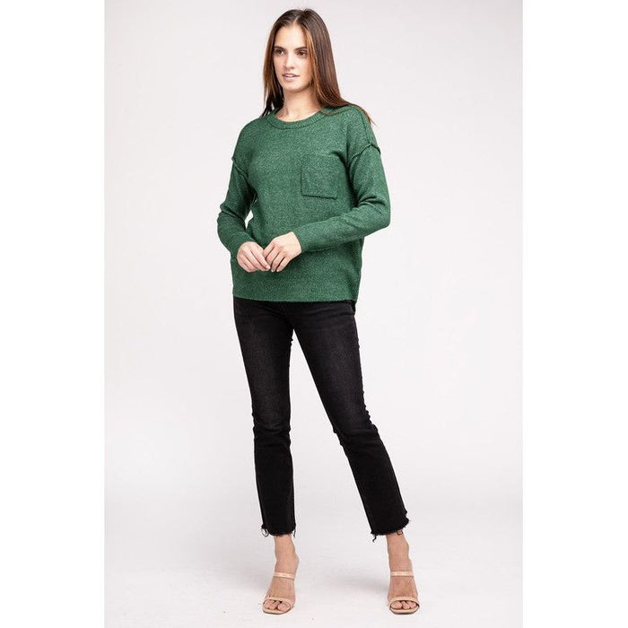 Melange Hi-Low Hem Round Neck Sweater