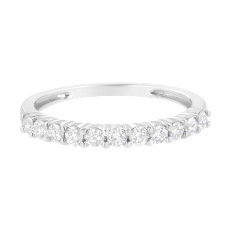 Bids.com IGI Certified 1/2 Cttw Diamond 10K White Gold Prong Set Fluted Band Style Ring (I-J Color, I2-I3 Clarity) - Size 7 Rings
