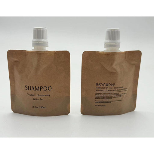 BIOCORN Shampoo Recyclable Kraft Paper Pouch Bag (100 / 200 Pack, 1.1oz/30ml)