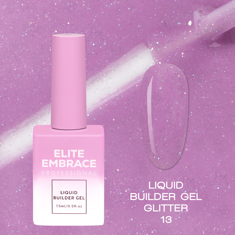 nbmsupply ELITE EMBRACE Professional Liquid Builder Gel Glitter 13 15ml ELBGG1315