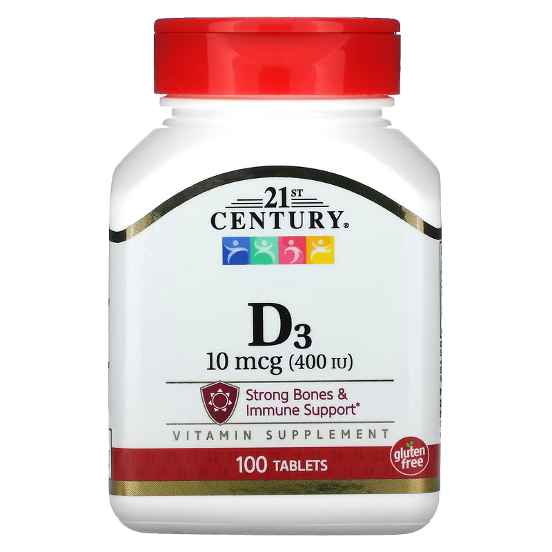 21st Century Vitamin D3 10 mcg (400 IU) Tablets, 100 Count, Unit Dose (UD) Vitamins & Supplements