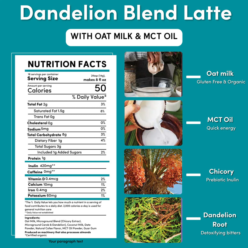 Teeccino Instant Dandelion Herbal Latte Instant Latte