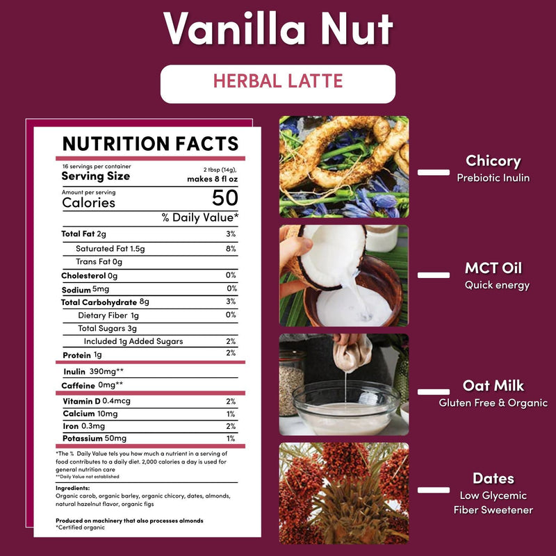 Teeccino Instant Vanilla Nut Herbal Latte Instant Latte
