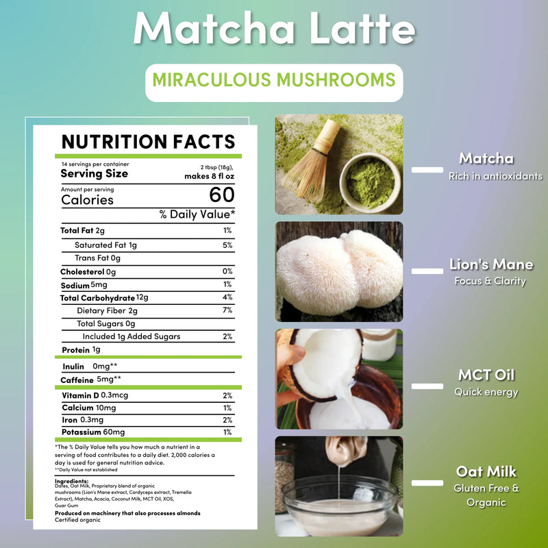Teeccino Miraculous Mushrooms® Matcha Latte Instant Latte White Smoke Latte