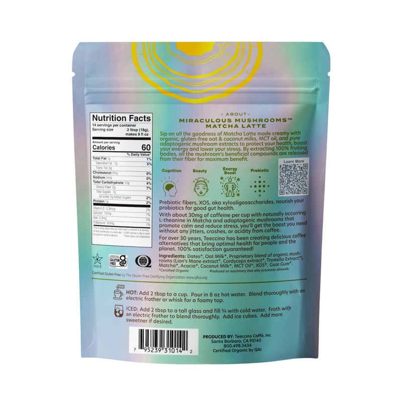 Teeccino Miraculous Mushrooms® Matcha Latte Instant Latte White Smoke Latte