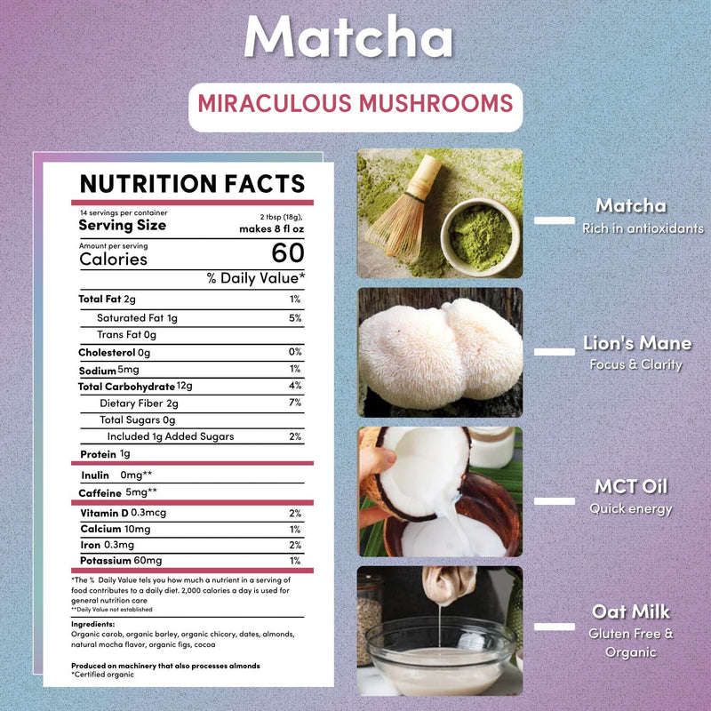 Teeccino Miraculous Mushrooms® Matcha Latte Instant Latte
