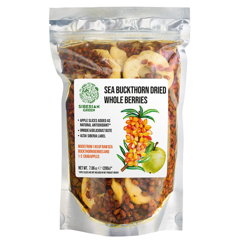SiberianGreen.com Sea Buckthorn Berries with Apple Slices – A Nutrient-Packed Superfood (200 g) Tea & Infusions