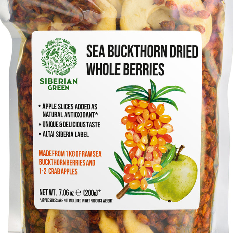 SiberianGreen.com Sea Buckthorn Berries with Apple Slices – A Nutrient-Packed Superfood (200 g) Tea & Infusions
