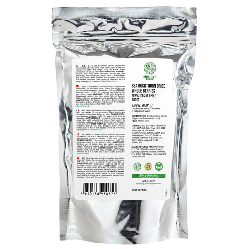 SiberianGreen.com Sea Buckthorn Berries with Apple Slices – A Nutrient-Packed Superfood (200 g) Tea & Infusions