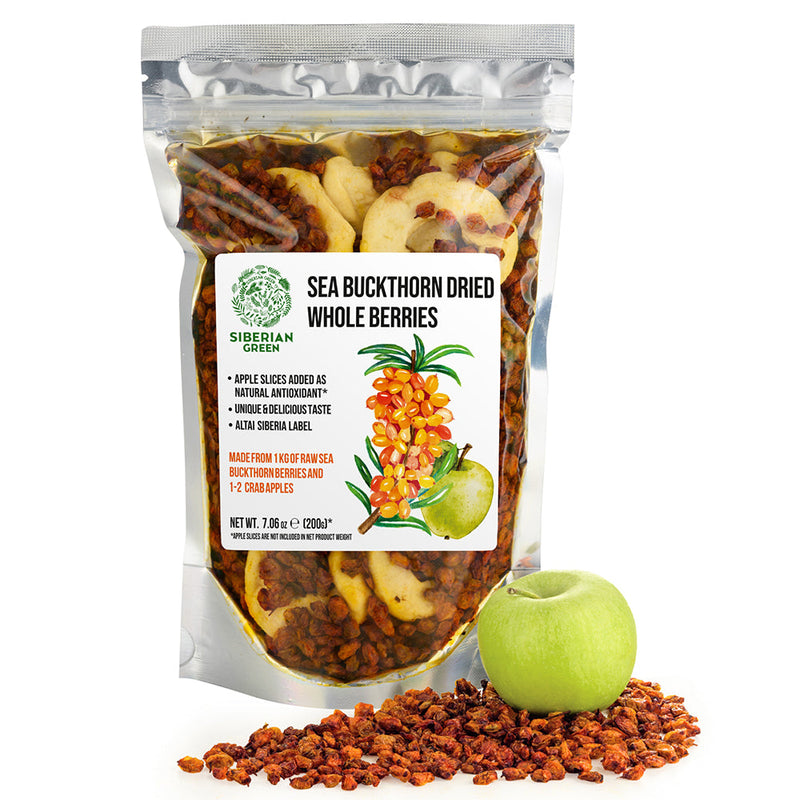 SiberianGreen.com Sea Buckthorn Berries with Apple Slices – A Nutrient-Packed Superfood (200 g) Tea & Infusions