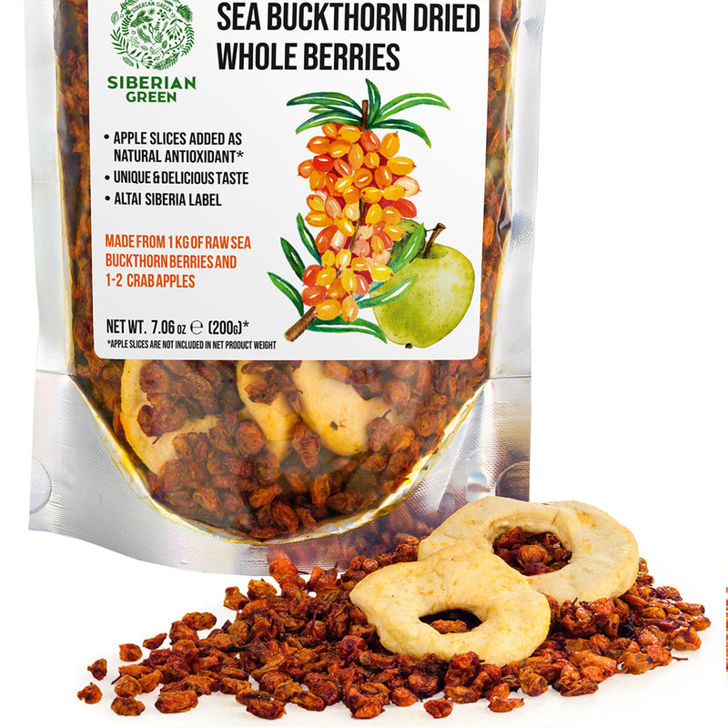 SiberianGreen.com Sea Buckthorn Berries with Apple Slices – A Nutrient-Packed Superfood (200 g) Tea & Infusions