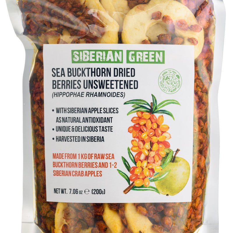 SiberianGreen.com Sea Buckthorn Berries with Apple Slices – A Nutrient-Packed Superfood (200 g) Tea & Infusions