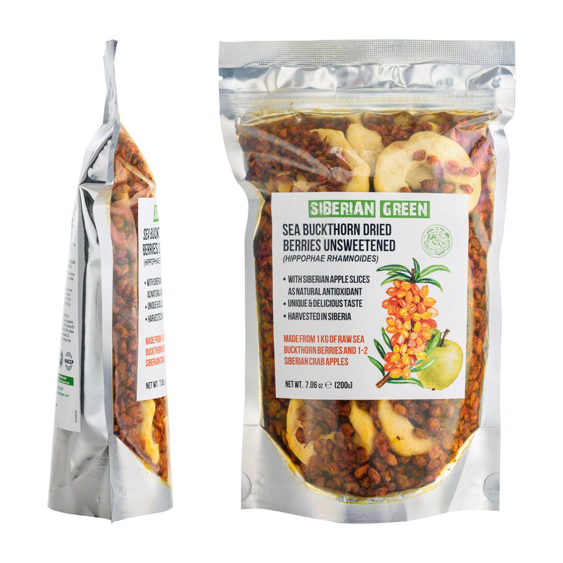 SiberianGreen.com Sea Buckthorn Berries with Apple Slices – A Nutrient-Packed Superfood (200 g) Tea & Infusions