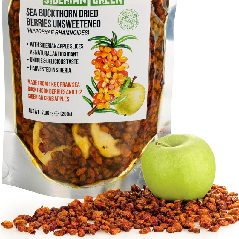 SiberianGreen.com Sea Buckthorn Berries with Apple Slices – A Nutrient-Packed Superfood (200 g) Tea & Infusions