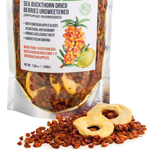 SiberianGreen.com Sea Buckthorn Berries with Apple Slices – A Nutrient-Packed Superfood (200 g) Tea & Infusions