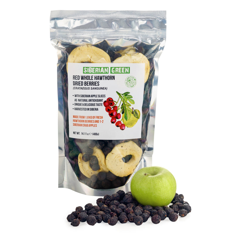 SiberianGreen.com Premium Wild-Harvested Dried Red Hawthorn Berries with Apple Slices. 100% Natural & Nutrient Rich, 400g Tea & Infusions