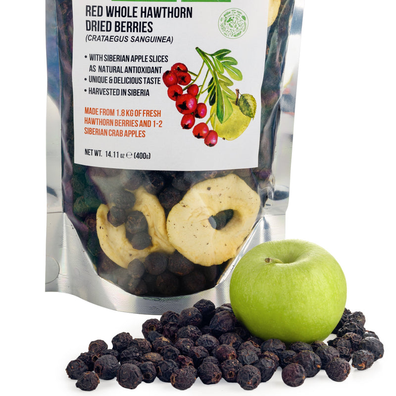 SiberianGreen.com Premium Wild-Harvested Dried Red Hawthorn Berries with Apple Slices. 100% Natural & Nutrient Rich, 400g Tea & Infusions