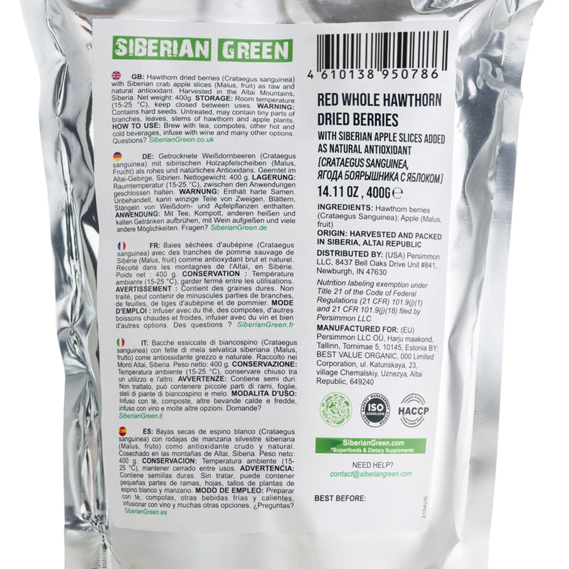 SiberianGreen.com Premium Wild-Harvested Dried Red Hawthorn Berries with Apple Slices. 100% Natural & Nutrient Rich, 400g Tea & Infusions