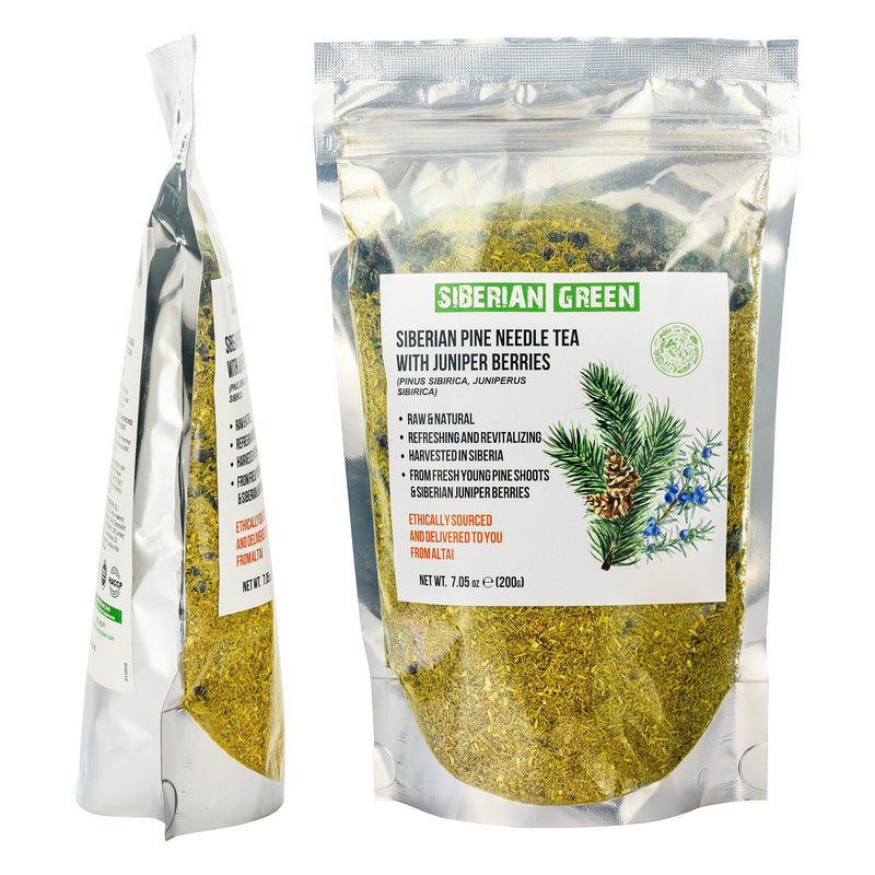 SiberianGreen.com White Pine Needle Tea Loose Powder with Juniper Berries 200g – 100% Natural & Organic from Siberian Green Tea & Infusions