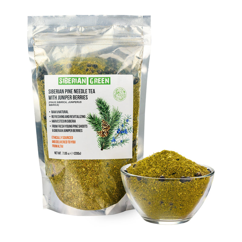 SiberianGreen.com White Pine Needle Tea Loose Powder with Juniper Berries 200g – 100% Natural & Organic from Siberian Green Tea & Infusions