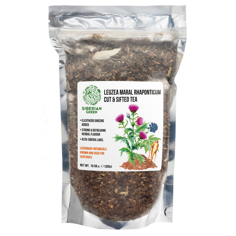 SiberianGreen.com Maral Leuzea Root with Eleuthero Siberian Ginseng - 100% Natural Powder Tea & Infusions