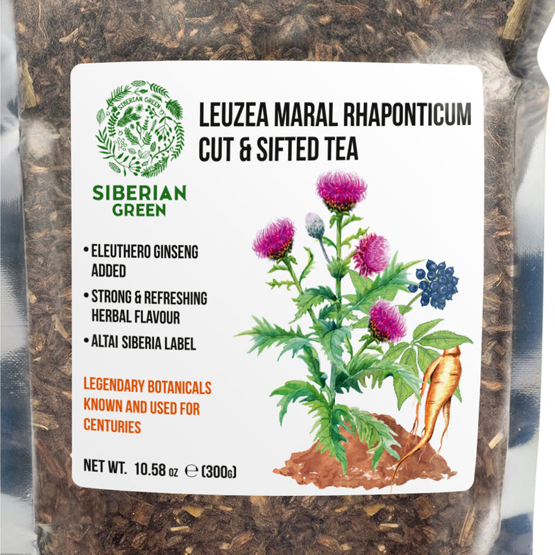 SiberianGreen.com Maral Leuzea Root with Eleuthero Siberian Ginseng - 100% Natural Powder Tea & Infusions