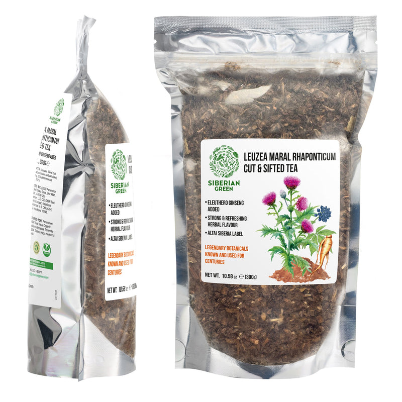 SiberianGreen.com Maral Leuzea Root with Eleuthero Siberian Ginseng - 100% Natural Powder Tea & Infusions