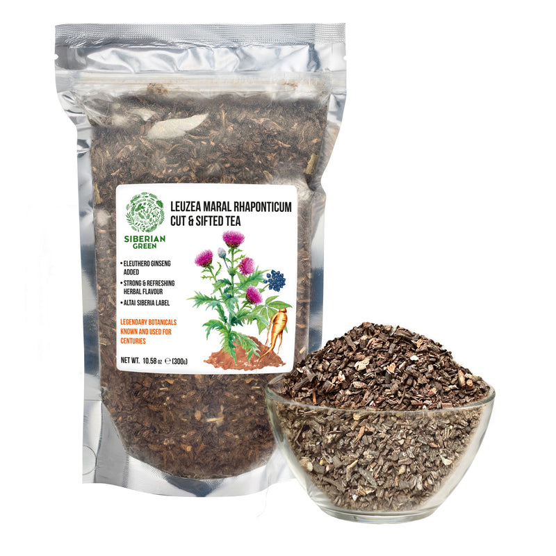 SiberianGreen.com Maral Leuzea Root with Eleuthero Siberian Ginseng - 100% Natural Powder Tea & Infusions