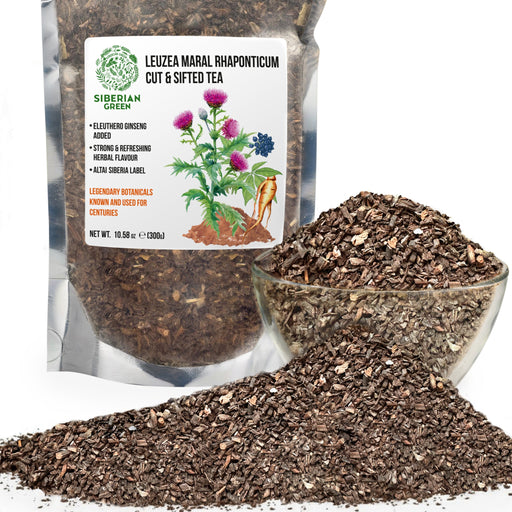 SiberianGreen.com Maral Leuzea Root with Eleuthero Siberian Ginseng - 100% Natural Powder Tea & Infusions