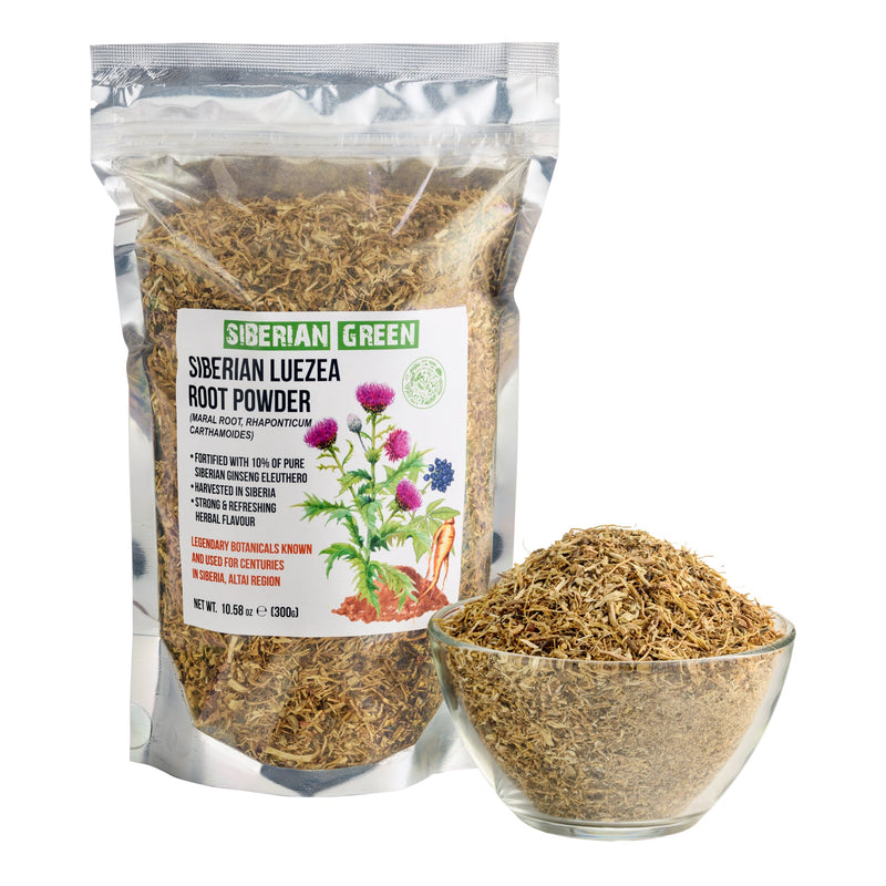 SiberianGreen.com Maral Leuzea Root with Eleuthero Siberian Ginseng - 100% Natural Powder Tea & Infusions