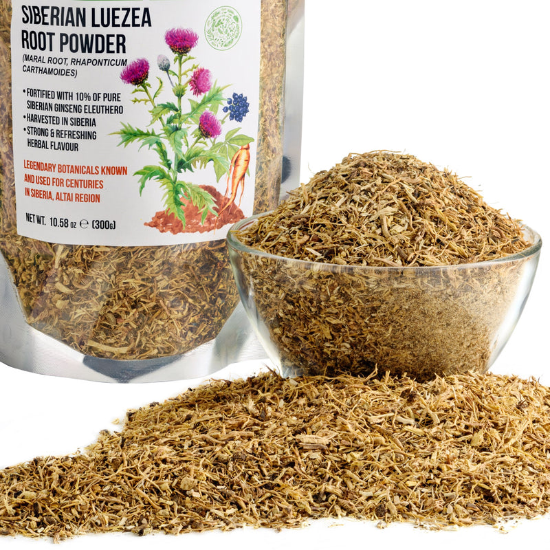 SiberianGreen.com Maral Leuzea Root with Eleuthero Siberian Ginseng - 100% Natural Powder Tea & Infusions