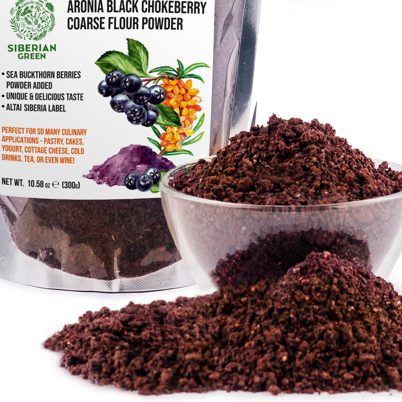 SiberianGreen.com Siberian Green - Black Aronia Berry & Sea Buckthorn Powder – 300g (10.58 oz) Tea & Infusions