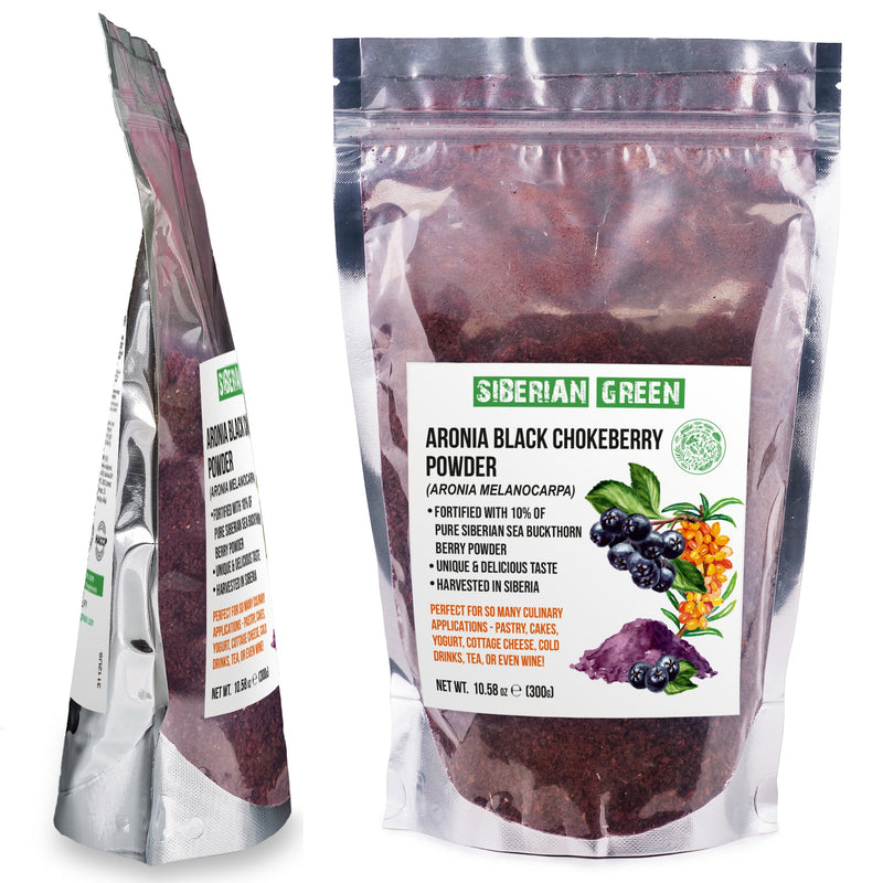 SiberianGreen.com Siberian Green - Black Aronia Berry & Sea Buckthorn Powder – 300g (10.58 oz) Tea & Infusions