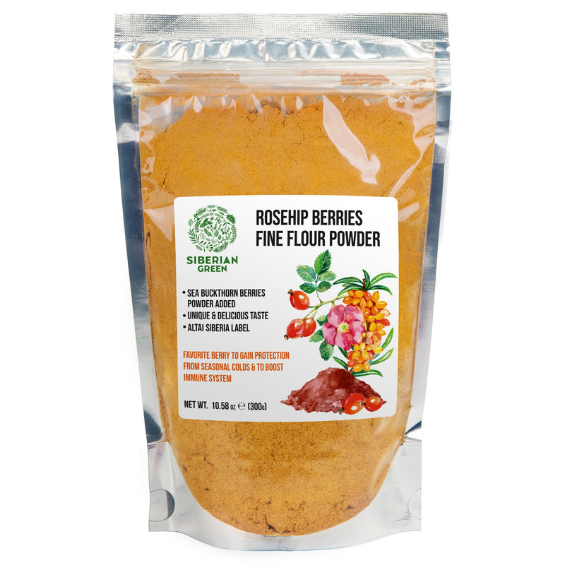 SiberianGreen.com Siberian Rose Hips with Sea Buckthorn Berries Powder – 300g (10.58 oz) Tea & Infusions