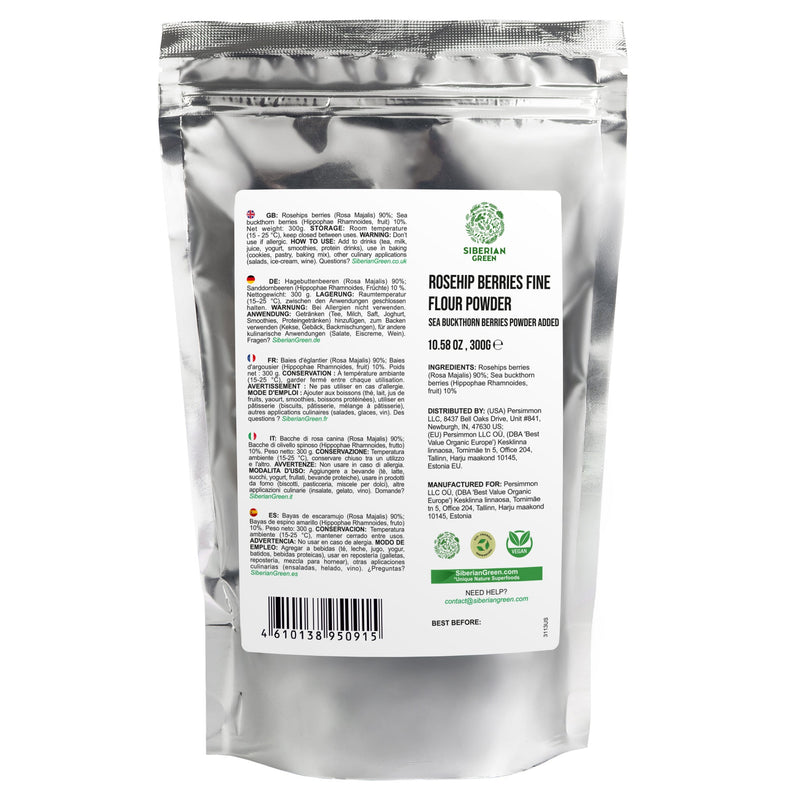 SiberianGreen.com Siberian Rose Hips with Sea Buckthorn Berries Powder – 300g (10.58 oz) Tea & Infusions
