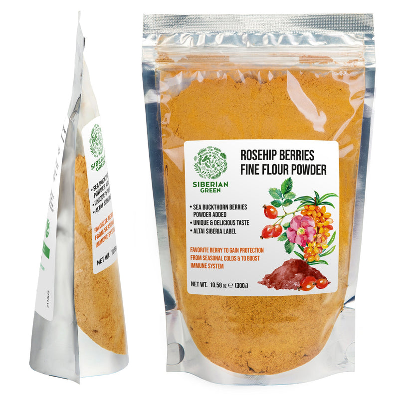 SiberianGreen.com Siberian Rose Hips with Sea Buckthorn Berries Powder – 300g (10.58 oz) Tea & Infusions