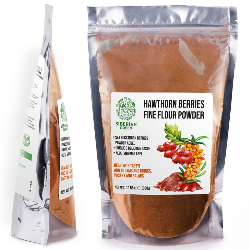 SiberianGreen.com Siberian Hawthorn Powder with Sea Buckthorn – 300g Tea & Infusions