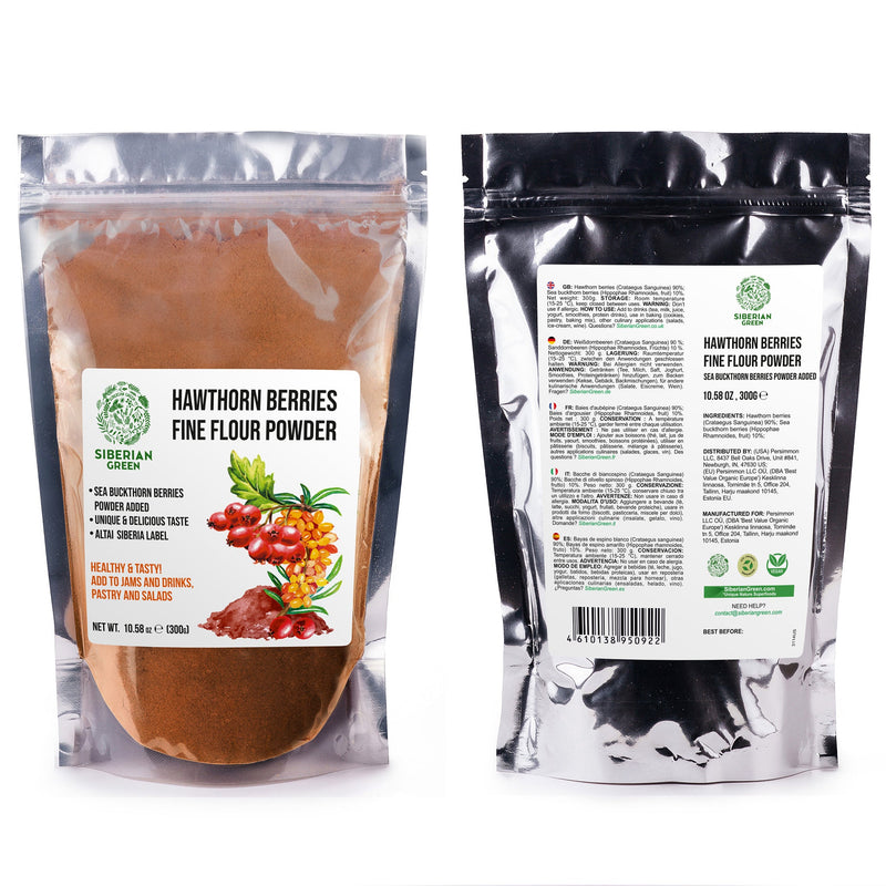 SiberianGreen.com Siberian Hawthorn Powder with Sea Buckthorn – 300g Tea & Infusions