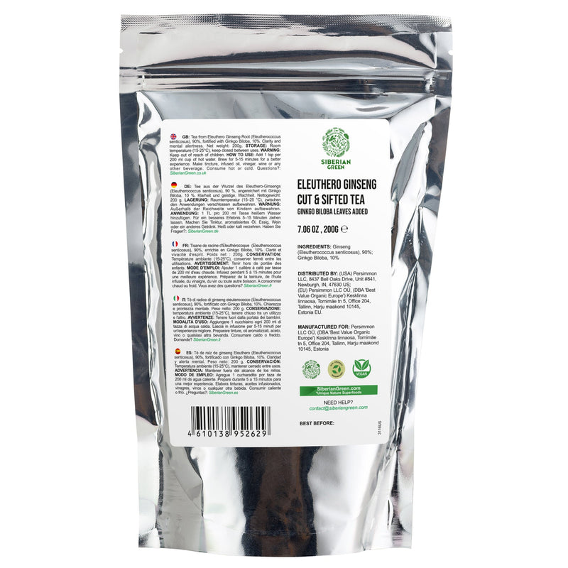 SiberianGreen.com Organic Siberian Ginseng Powder with 10% Ginkgo Biloba Tea & Infusions