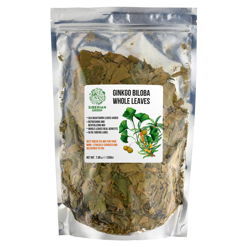 SiberianGreen.com Organic Ginkgo Leaf Tea – 200g Premium Ginkgo Biloba Leaves with Sea Buckthorn Tea & Infusions