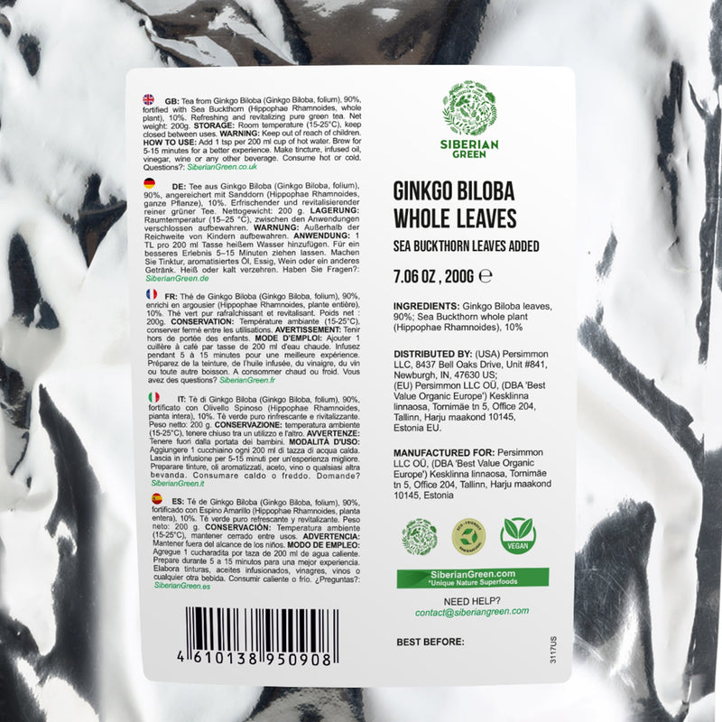 SiberianGreen.com Organic Ginkgo Leaf Tea – 200g Premium Ginkgo Biloba Leaves with Sea Buckthorn Tea & Infusions