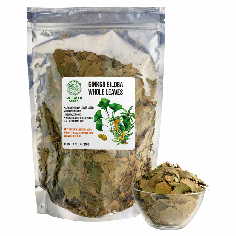 SiberianGreen.com Organic Ginkgo Leaf Tea – 200g Premium Ginkgo Biloba Leaves with Sea Buckthorn Tea & Infusions