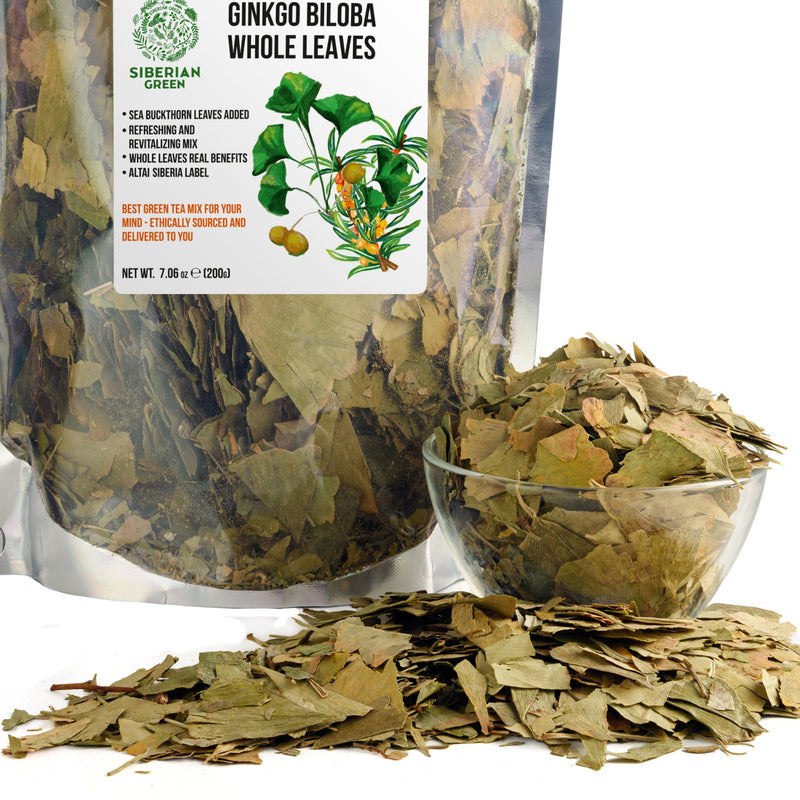 SiberianGreen.com Organic Ginkgo Leaf Tea – 200g Premium Ginkgo Biloba Leaves with Sea Buckthorn Tea & Infusions