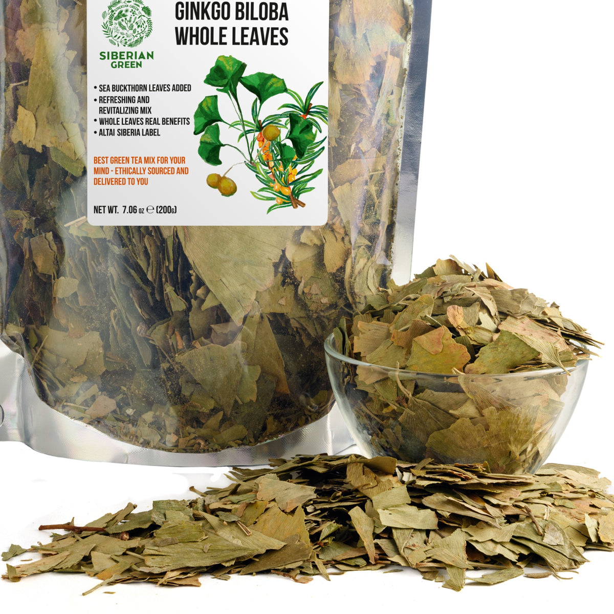 Organic Ginkgo Leaf Tea – 200g Premium Ginkgo Biloba Leaves with Sea B ...