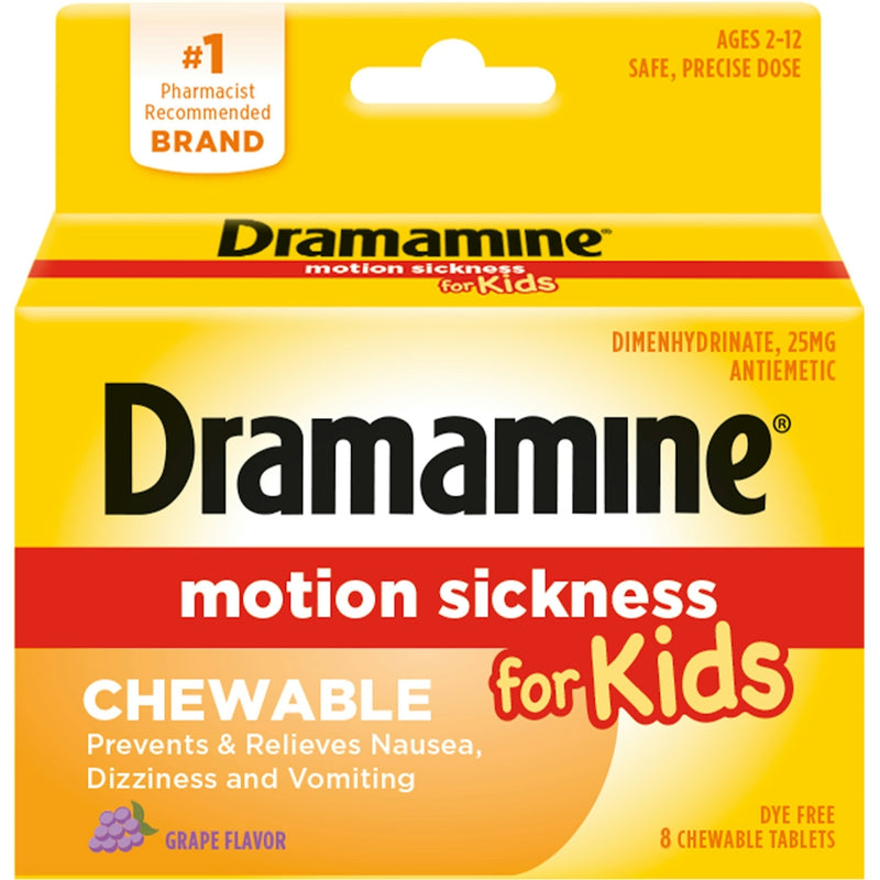 Dramamine Dramamine Kids Chewable Motion Sickness Relief Tablets For Nausea, Dizziness & Vomiting - Grape - 8ct Grapes
